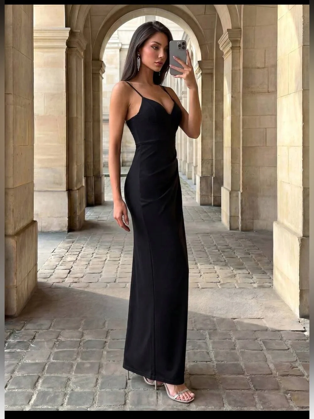 Belle S Black Wrap Hem Cami Formal Maxi Dress Size M BNWT